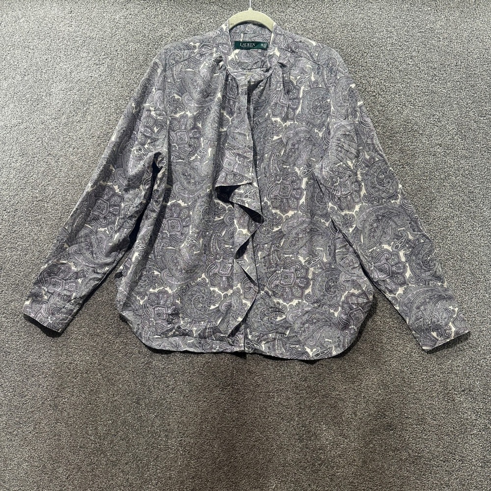 Lauren Ralph Lauren Paisley Ruffle Front Blouse Top Women XXL Long Sleeve Office